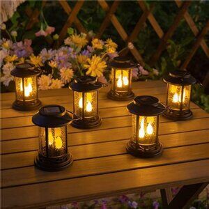 Outdoor Solar Candles Lights Flickering Decorative Lantern Stake
